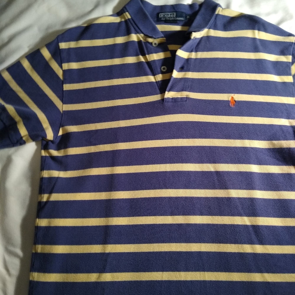 Men's Polo by Ralph Lauren Med Blue/yellow stripes